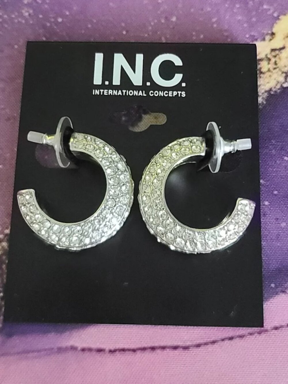 INC I.N.C.International concepts silver rhinestone hoop earrings NWT